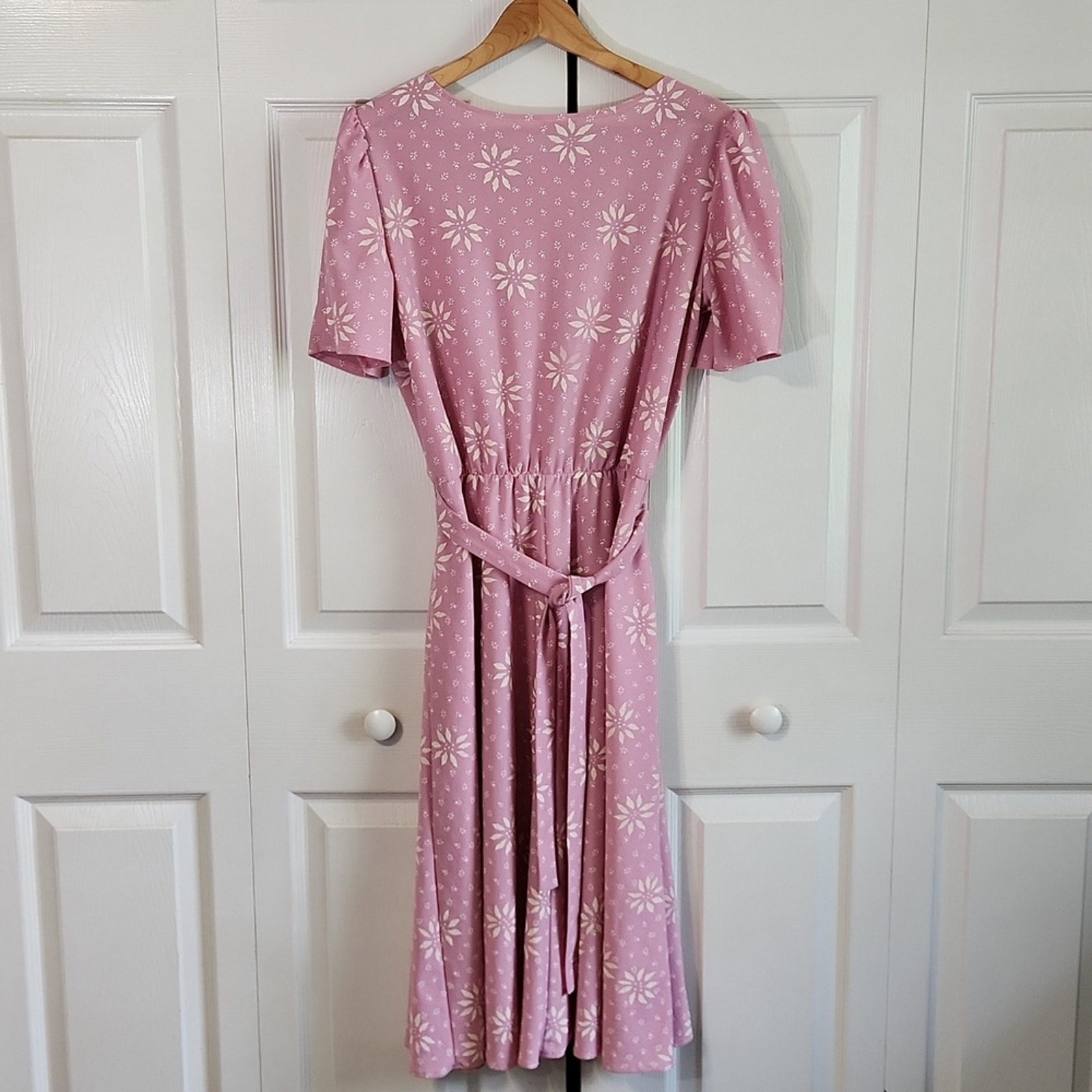 Vintage Sears Womens Pink Floral Dress Size 12 Elastic Waist Lace Cottagecore — image 2 of 8